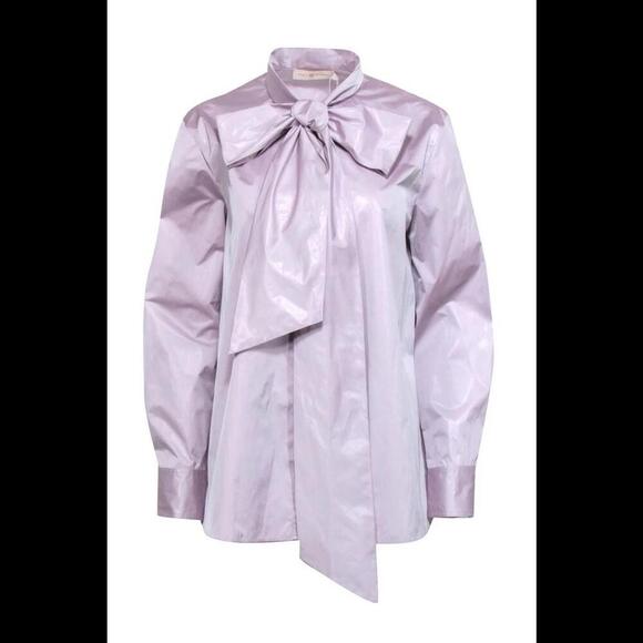 Tory Burch shirt womens 2 purple tie front lightweight irredescent feminine - Picture 1 of 7